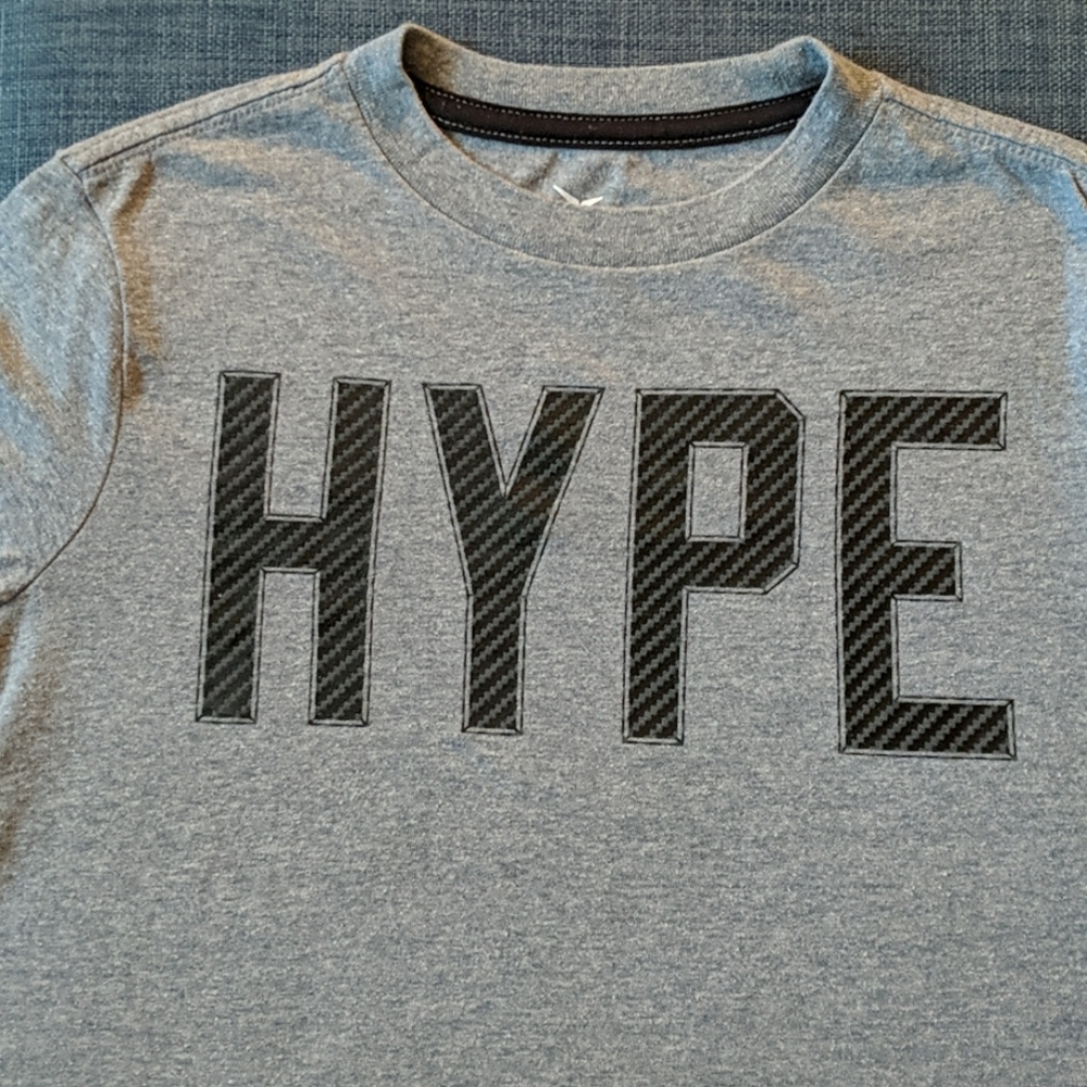 Boys grey t-shirt with black lettering on front